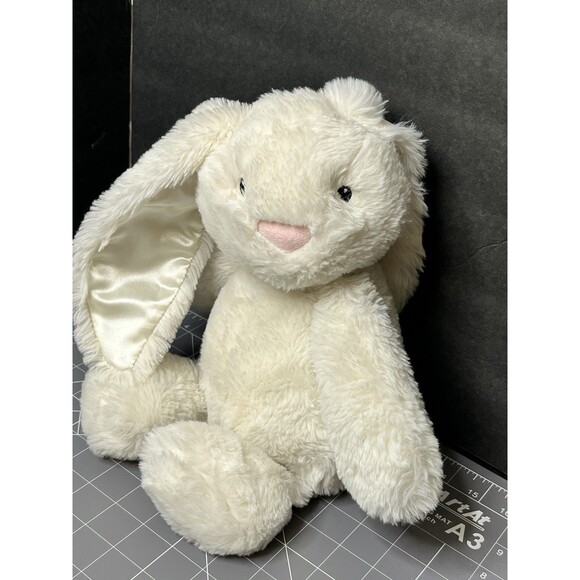 Spark Create Soft Bunny Rabbit White Plush Rattle Satin Ears Stuffed Toy 15" HTF - Picture 1 of 9